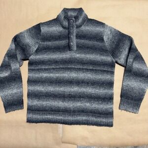 GH Bass Mens Grey Space Dye Striped Mock Neck Button Sweater Elbow Patches L